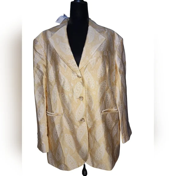 NWT Topshop Women's  Paisley Jacquard Blazer in Gold Size 12 - Picture 3 of 8